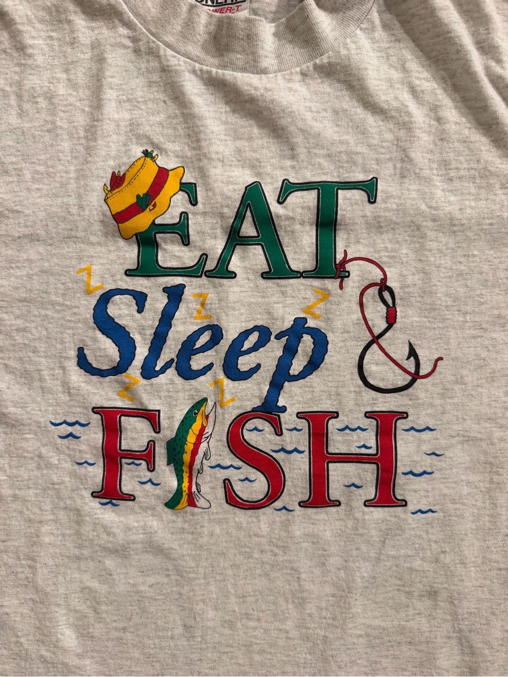 Vintage Eat Sleep Fish Fishing Graphic Single Stitch T Shirt Men XL Made In USA